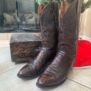 LUCCHESE Brown Ostrich Boots